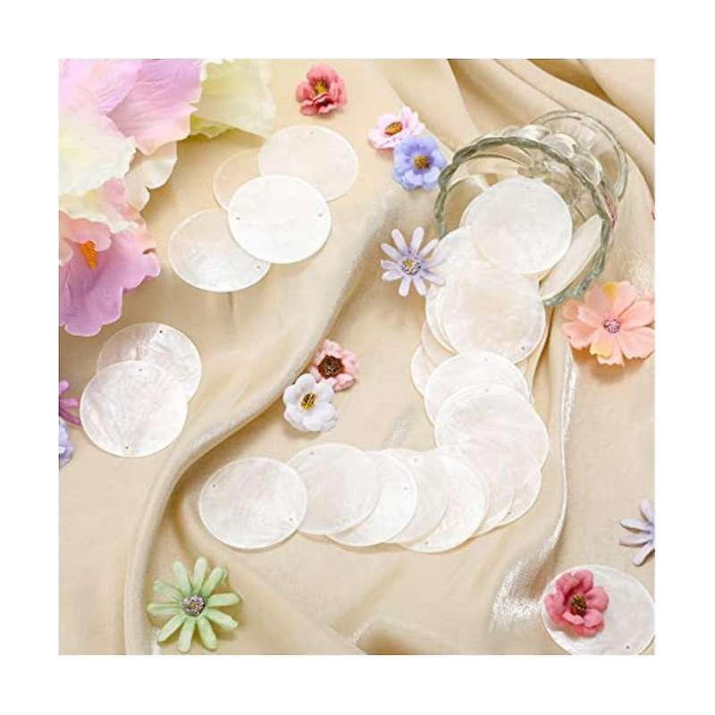 60 Pcs 2 Inch Round Capiz Shells with 2 Holes Round Natural Shell White Shells for Wind Chimes Jewe