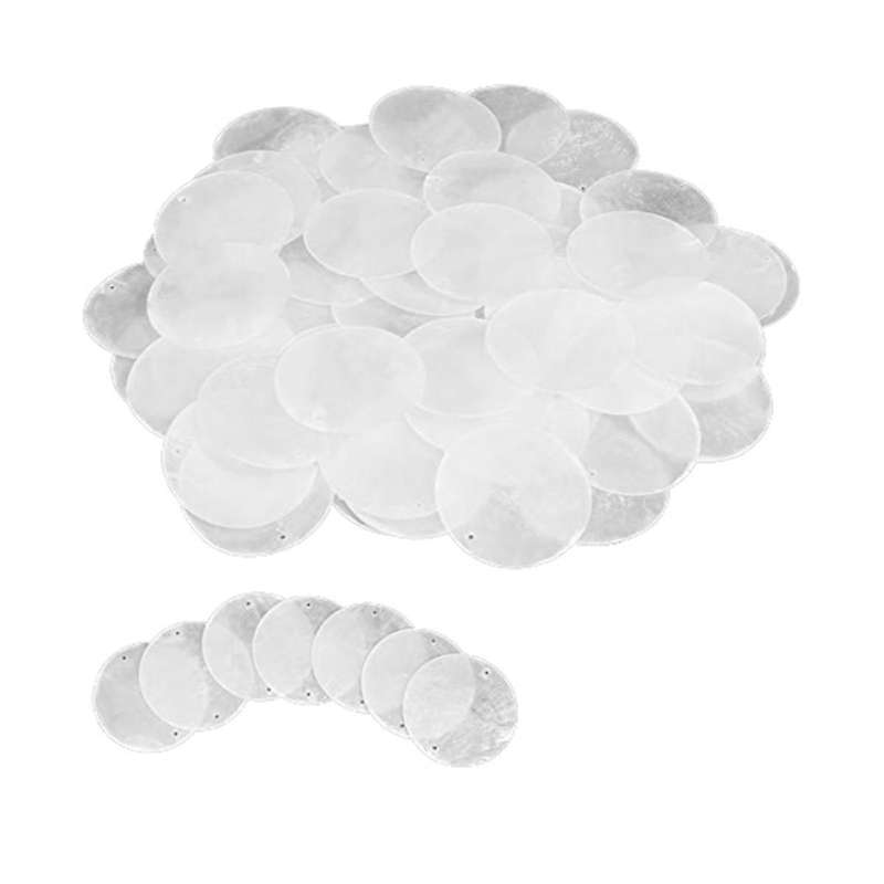 60 Pcs 2 Inch Round Capiz Shells with 2 Holes Round Natural Shell White Shells for Wind Chimes Jewe