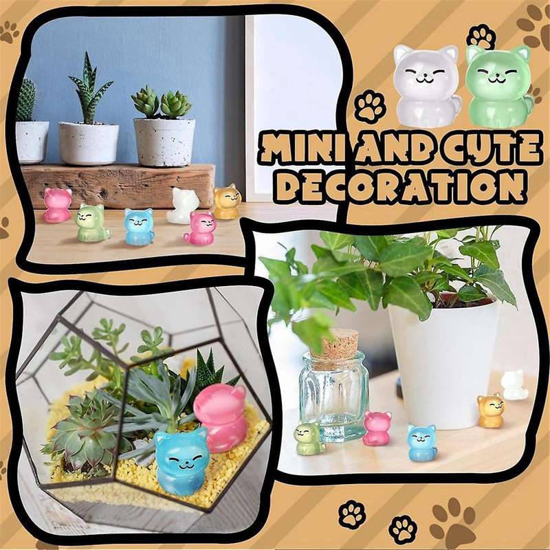 60 Pcs Luminous Miniature Cat Figurines Resin Cute Small Cat Figures Glow In The Dark Mini Resin Ani