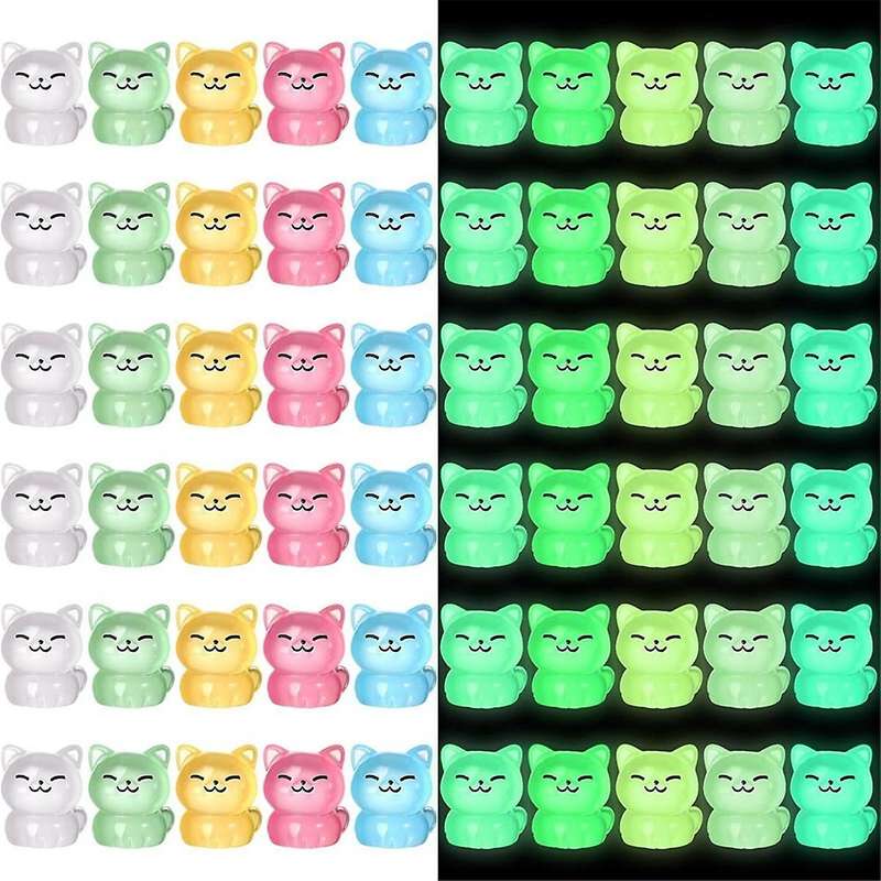 60 Pcs Luminous Miniature Cat Figurines Resin Cute Small Cat Figures Glow In The Dark Mini Resin Ani