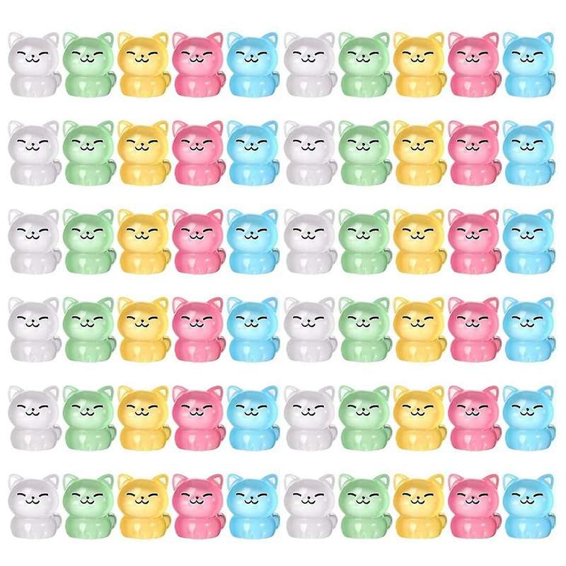 60 Pcs Luminous Miniature Cat Figurines Resin Cute Small Cat Figures Glow In The Dark Mini Resin Ani