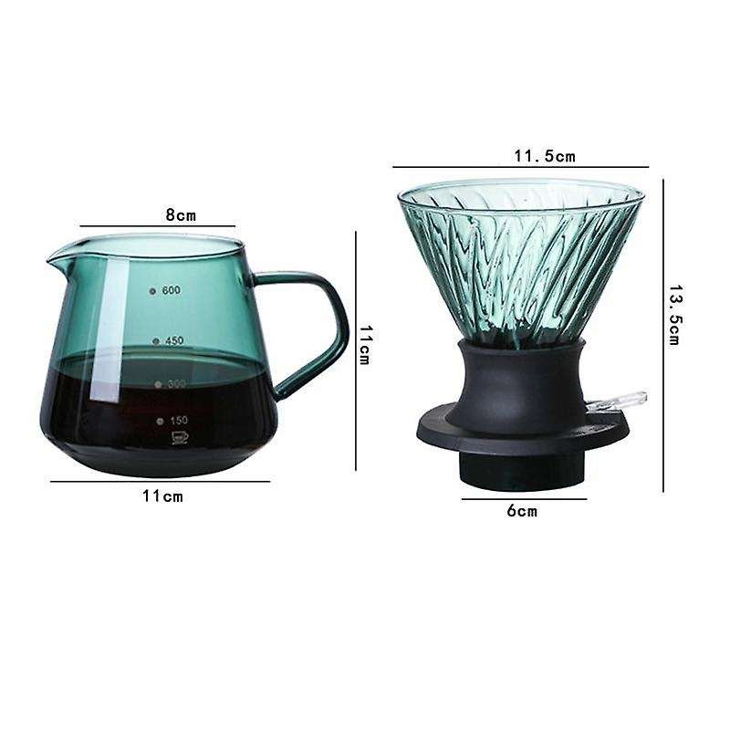 600ml Dripper Switch Glass V60 Pour Over Coffee Maker V Shape Drip Coffee Dripper and Green