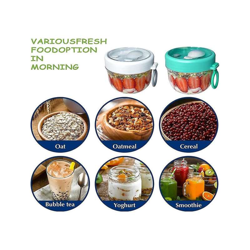600ml Portable Breakfast Cup Multifunction Transparent Overnight Oat Food Container with Lid and Sp