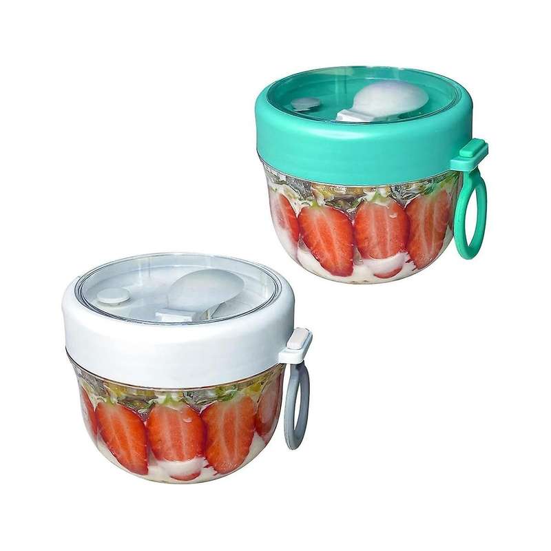 600ml Portable Breakfast Cup Multifunction Transparent Overnight Oat Food Container with Lid and Sp