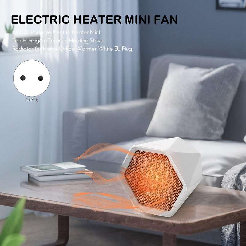 600W Portable Electric Heater Mini Fan Hexagon Ceramic Heating Stove Radiator for Home Office Warmer