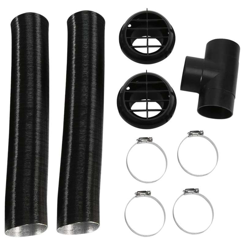 60mm Car Auto Heater Pipe Duct T Piece Warm Air Outlet Vent Hose Clips Set for Parking Heater