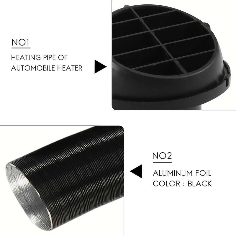 60mm Car Auto Heater Pipe Duct T Piece Warm Air Outlet Vent Hose Clips Set for Parking Heater