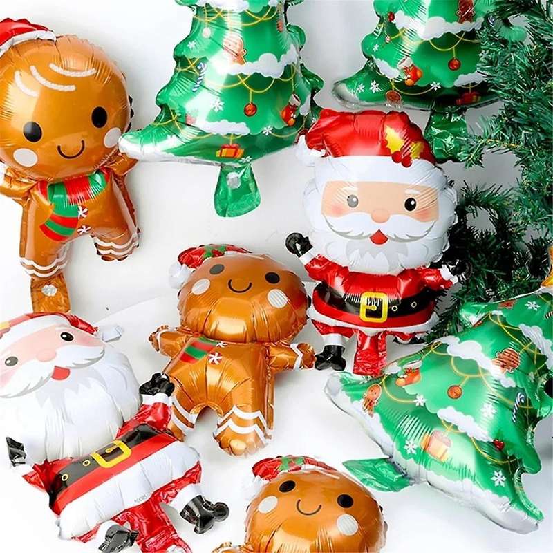 60pcs Christmas Balloons Aluminum Foil Small Balloon Toy Xmas Tree Gingerbread Man Santa Birthday Pa