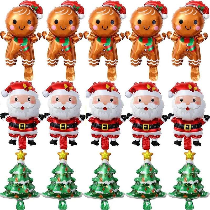 60pcs Christmas Balloons Aluminum Foil Small Balloon Toy Xmas Tree Gingerbread Man Santa Birthday Pa