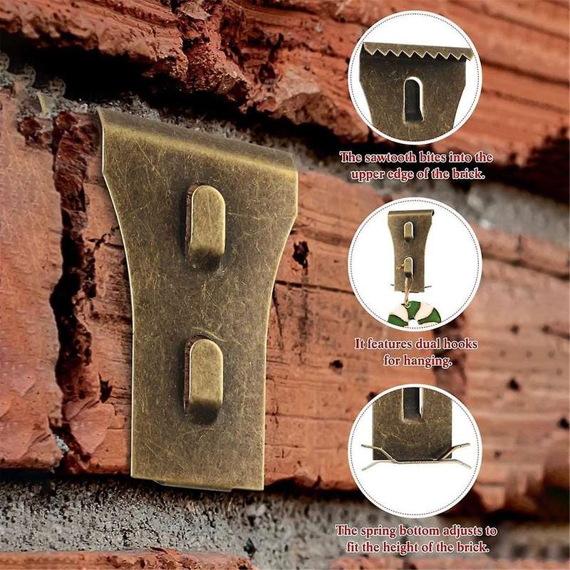 60pcs Brick Wall Clips for Hanging Outdoors Hooks Wall Siding Hooks, No Drill Fits Bricks 2 1/4 Inch