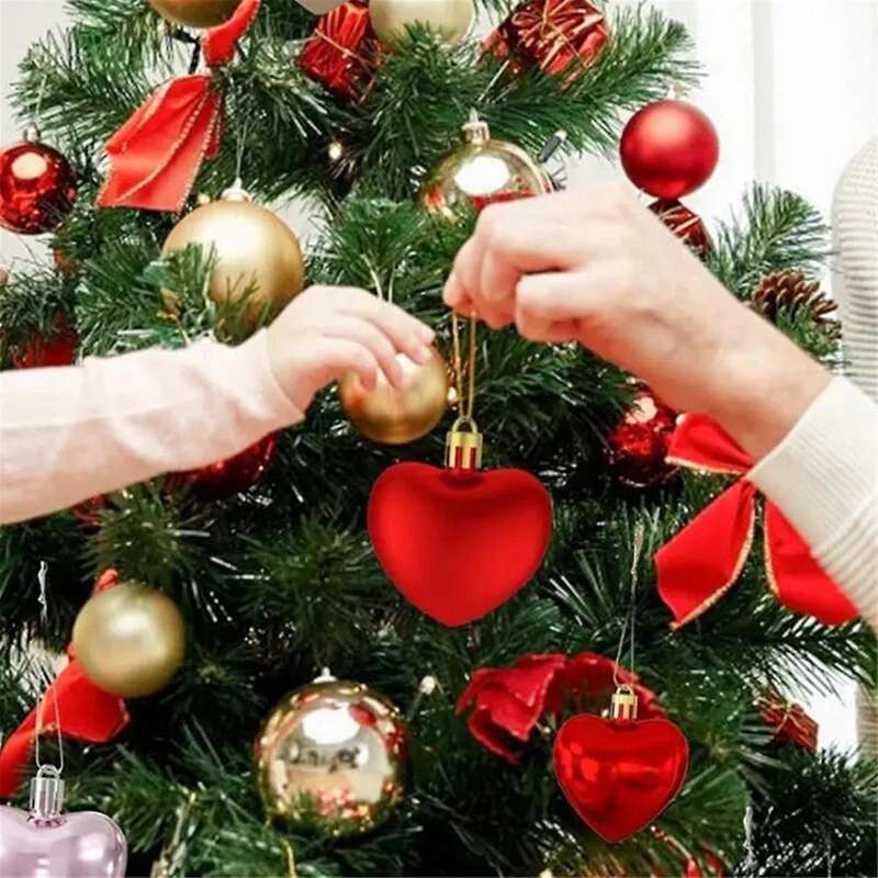 60pcs Love Christmas Tree Pendant Christmas Peach Heart Electroplated Ball Party Wedding Home Decora
