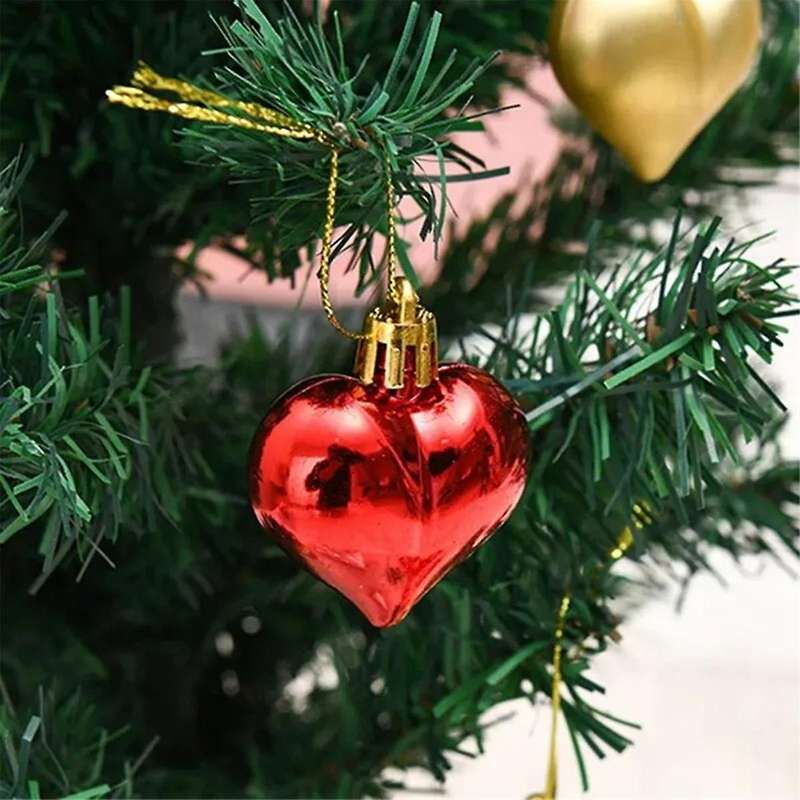 60pcs Love Christmas Tree Pendant Christmas Peach Heart Electroplated Ball Party Wedding Home Decora