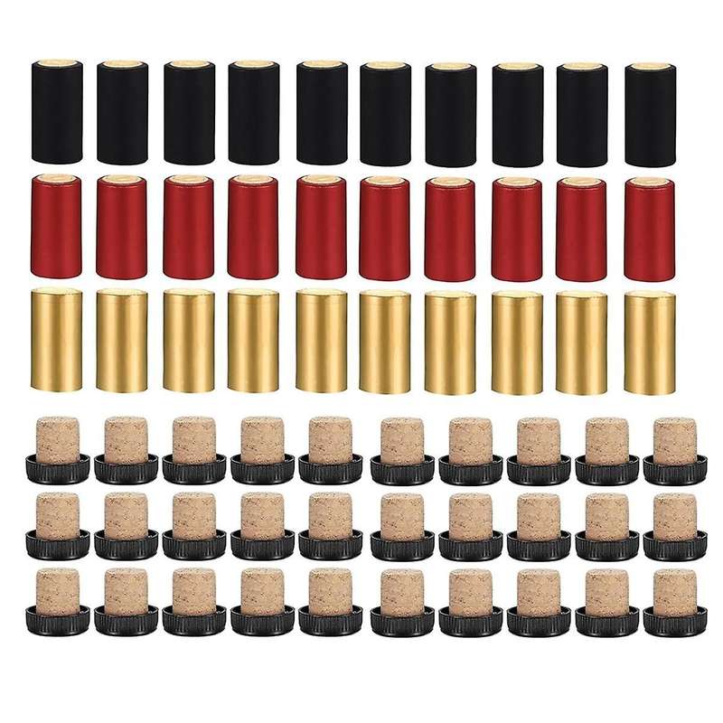 60pcs Wine Sealer for Wine Bottles, 30pcs Wine Bottle Cork Stoppers and 30pcs Pvc Heat Shrink Capsul