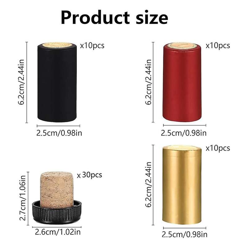 60pcs Wine Sealer for Wine Bottles, 30pcs Wine Bottle Cork Stoppers and 30pcs Pvc Heat Shrink Capsul