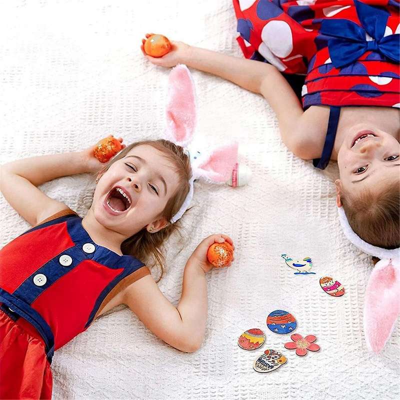 60pieces Easter Kids Crafts Wooden Ornaments Unfinished Crafts Hanging Embellishments Crafts for Kid