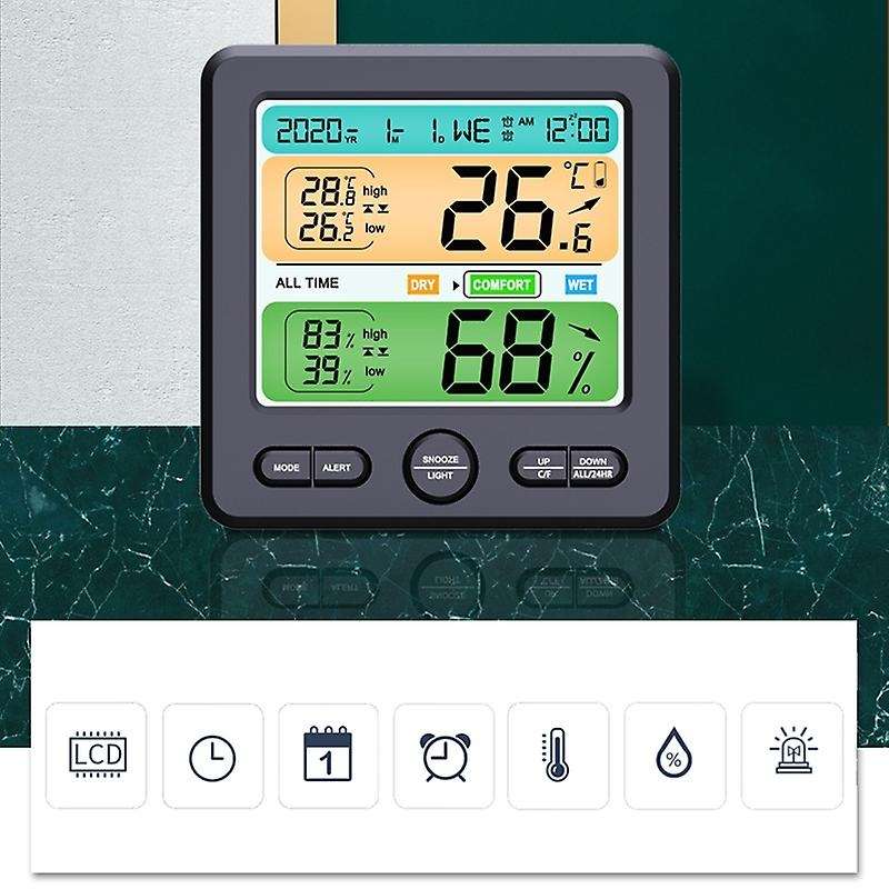 -6211 Thermometer Hygrometer Clock LED Backlight Color Screen Digital Display Clock