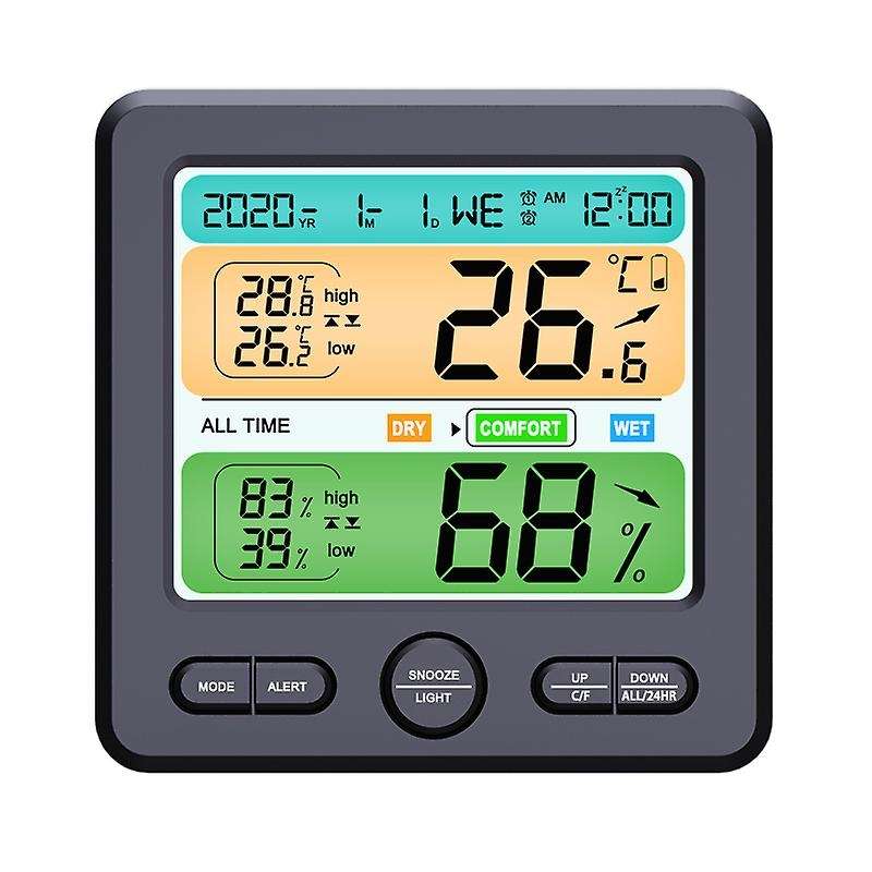 -6211 Thermometer Hygrometer Clock LED Backlight Color Screen Digital Display Clock