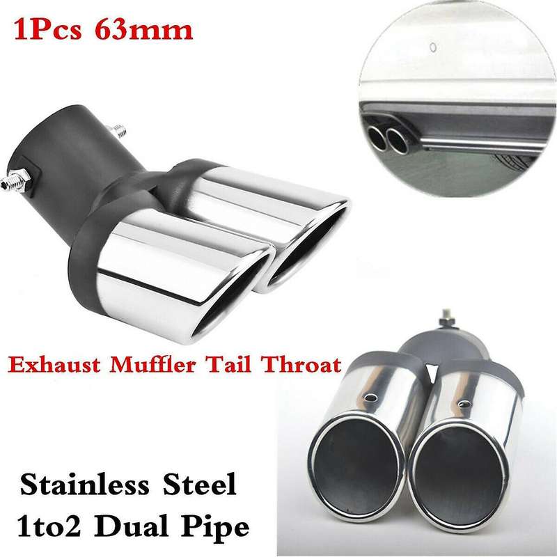 63mm Car Dual Exhaust Tail Throat Muffler Tip Pipe Grilled Black Stainless Steel