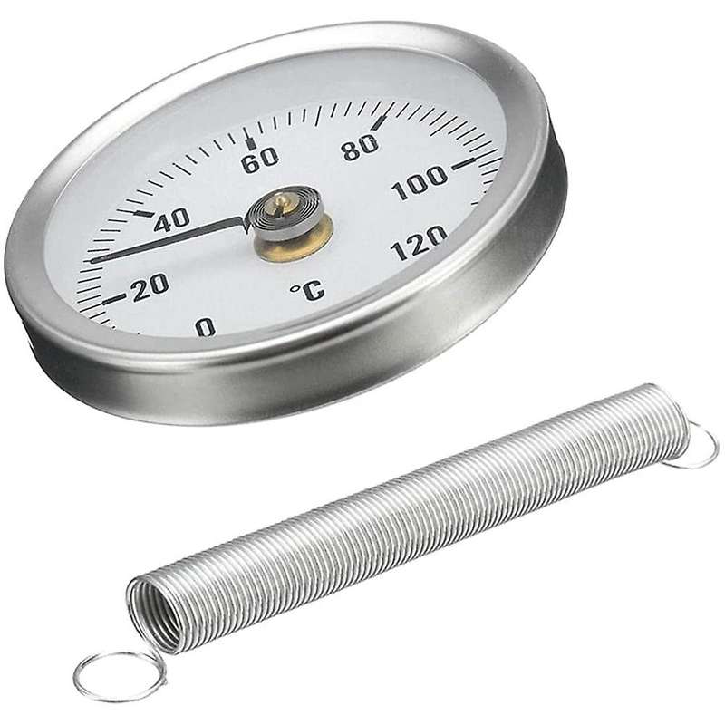 63mm Pipe -on Dial Thermometer Temperature Round Plate Gauge with Spring,Range 0-120, Aluminum Cas