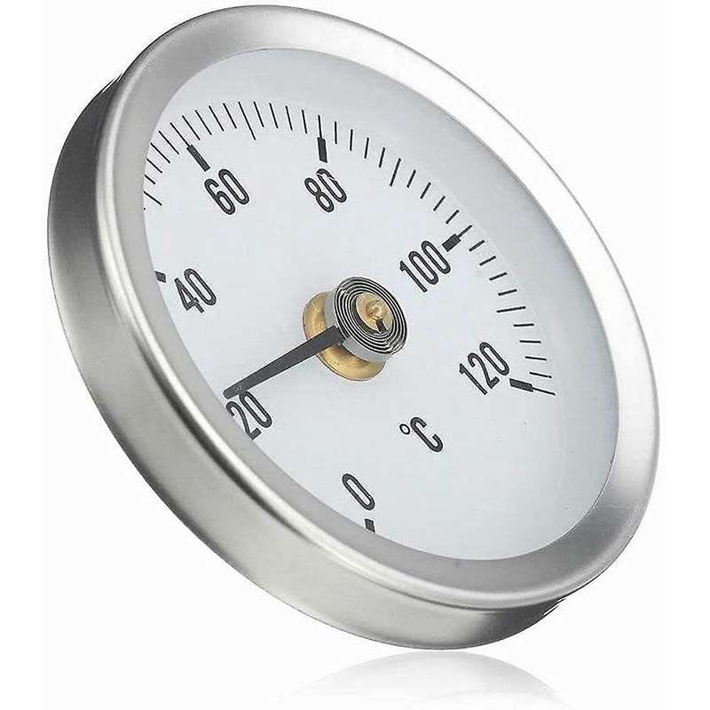 63mm Pipe -on Dial Thermometer Temperature Round Plate Gauge with Spring,Range 0-120, Aluminum Cas
