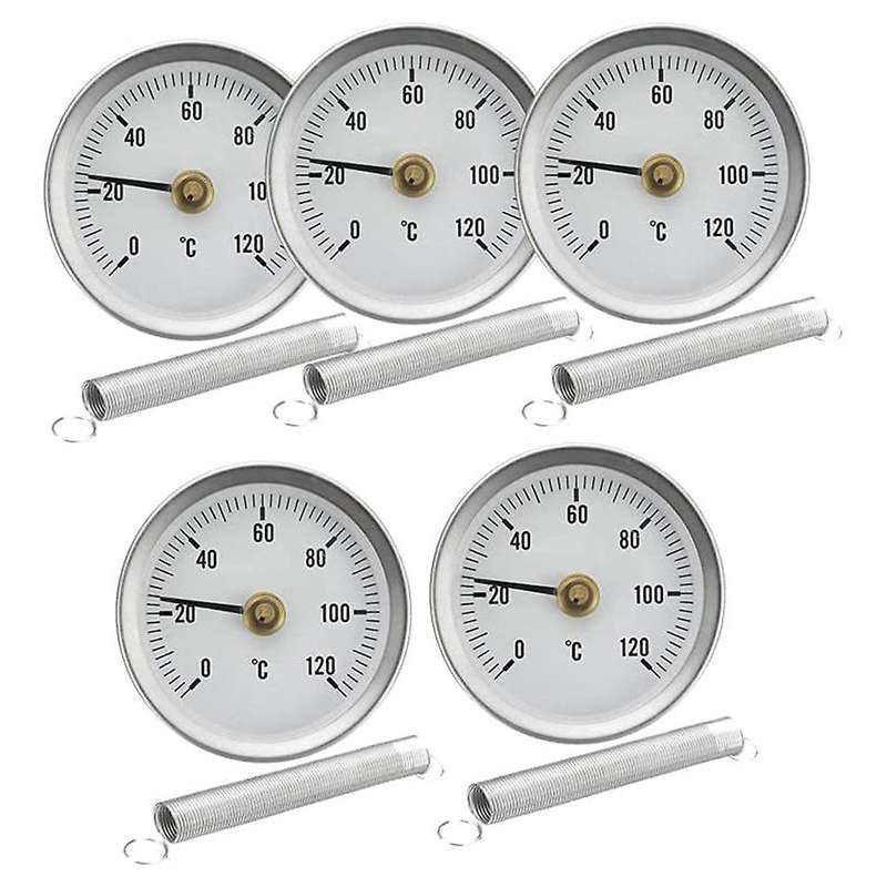 63mm Pipe -on Dial Thermometer Temperature Round Plate Gauge with Spring,Range 0-120, Aluminum Cas