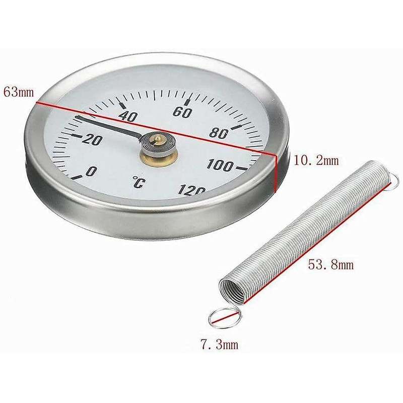 63mm Pipe -on Dial Thermometer Temperature Round Plate Gauge with Spring,Range 0-120, Aluminum Cas