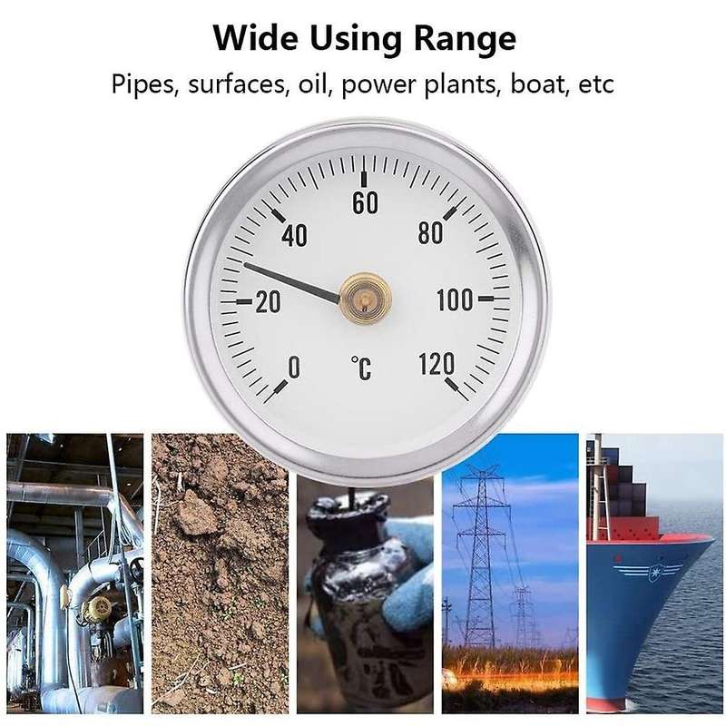 63mm Waterproof Dustproof IP55 0-120 Bimetal Temperature Spring Thermometer Pipe Surface Clamp-on Th