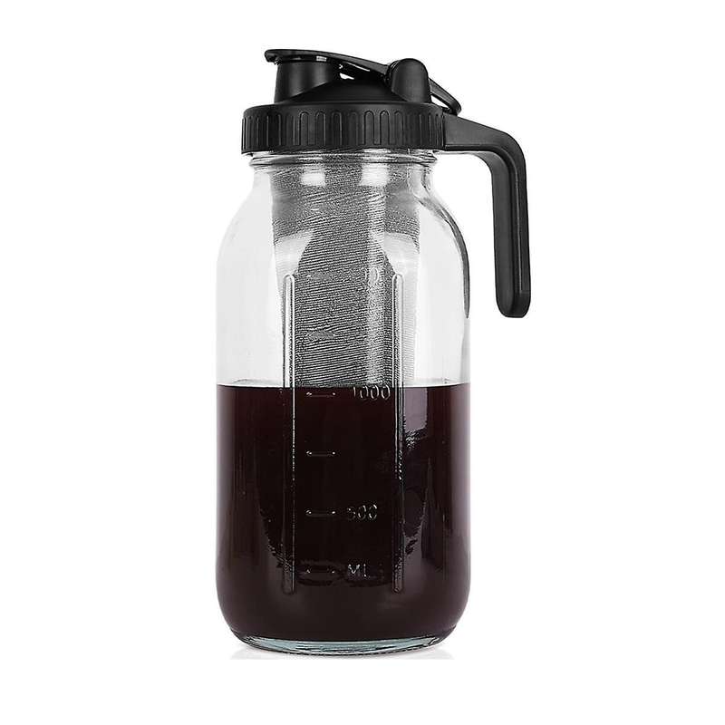 64 Oz Wide Mouth Mason Jar Pitcher Stainless Steel Filter Heavy Duty Glass Airtight & Leak-proof Pi