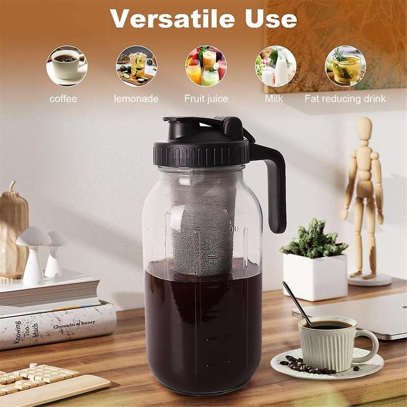 64 Oz Wide Mouth Mason Jar Pitcher Stainless Steel Filter Heavy Duty Glass Airtight & Leak-proof Pi