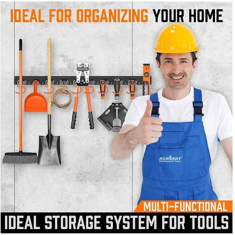 64 Inch Adjustable Storage System, Wall Mount Tool Organizer, Tool Hangers for Mop and Broom Holder