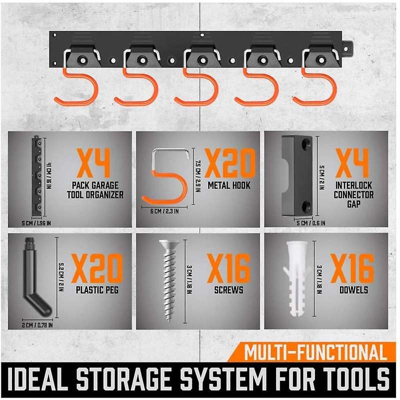 64 Inch Adjustable Storage System, Wall Mount Tool Organizer, Tool Hangers for Mop and Broom Holder