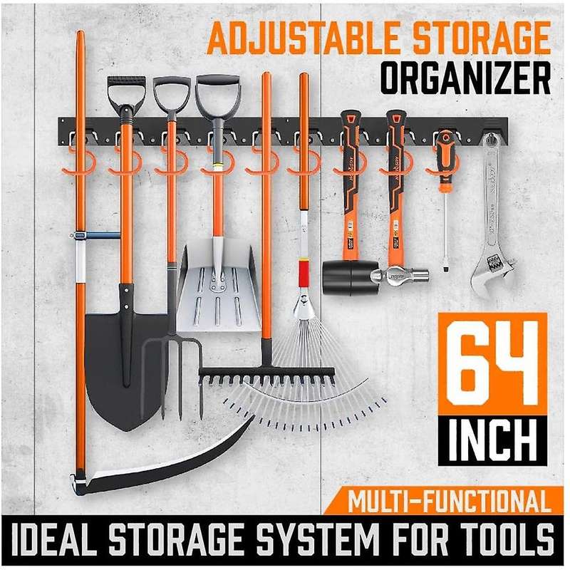64 Inch Adjustable Storage System, Wall Mount Tool Organizer, Tool Hangers for Mop and Broom Holder