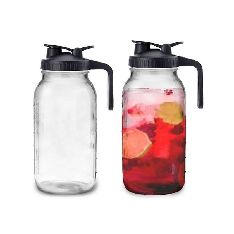 64oz Glass Pitcher with Lid Wide Mouth Jar Leak-proof Water Jug, , Juice, Milk, Tea, Iced Coffee, an