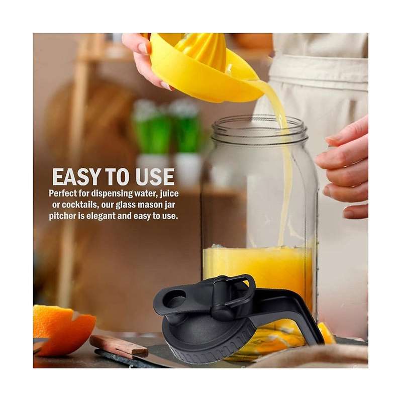 64oz Glass Pitcher with Lid Wide Mouth Jar Leak-proof Water Jug, , Juice, Milk, Tea, Iced Coffee, an