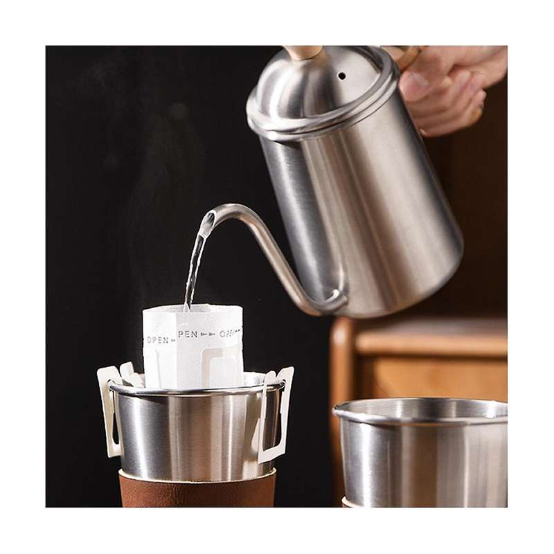 650ml Thickened Stainless Steel Gooseneck Spout with Wooden Handle Coffee Kettle Household Camping