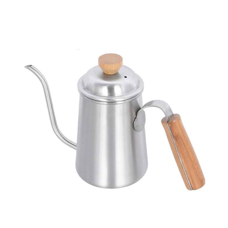 650ml Thickened Stainless Steel Gooseneck Spout with Wooden Handle Coffee Kettle Household Camping