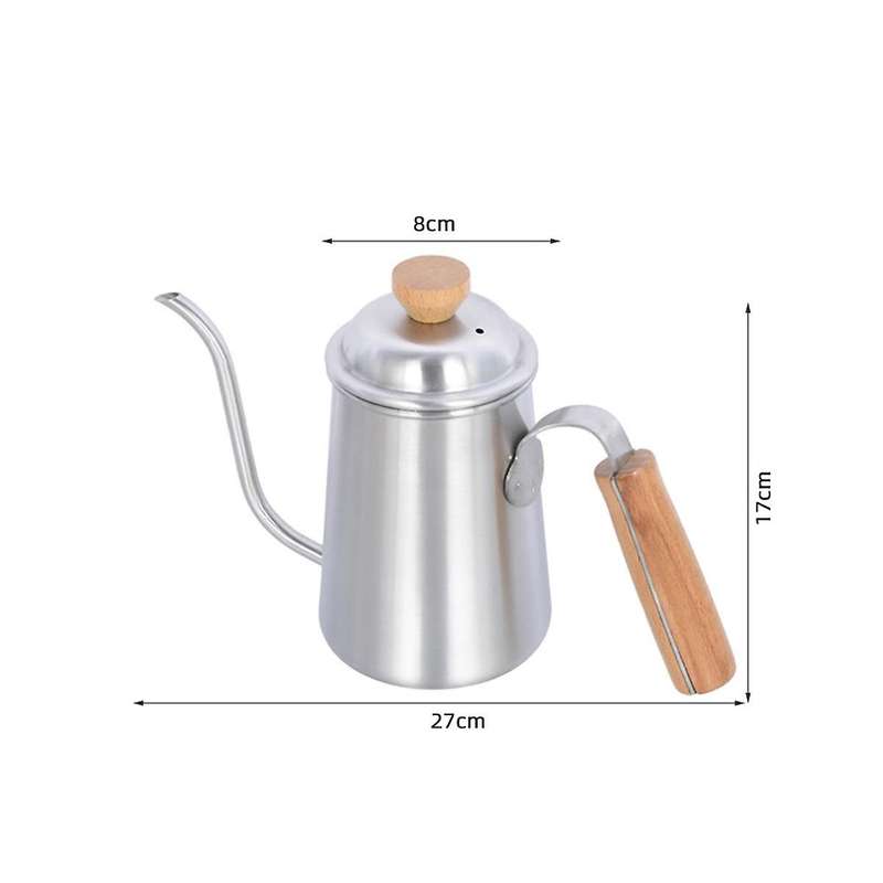 650ml Thickened Stainless Steel Gooseneck Spout with Wooden Handle Coffee Kettle Household Camping