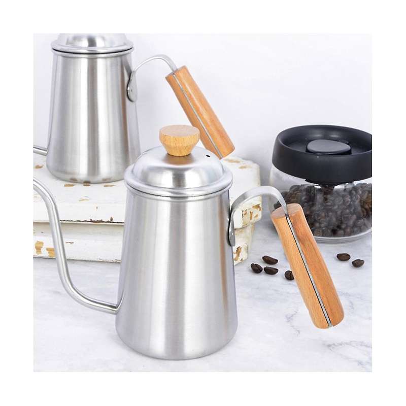650ml Thickened Stainless Steel Gooseneck Spout with Wooden Handle Coffee Kettle Household Camping