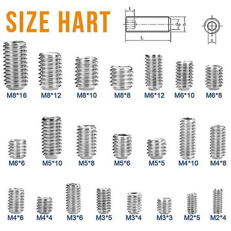 666Pcs Set Screw Hex Hexagon Socket Head Stainless Steel Headless Set Screw Assortment M2 M3 M5 M6 M