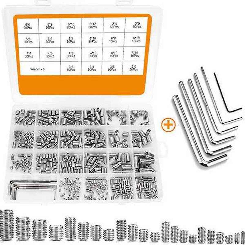 666Pcs Set Screw Hex Hexagon Socket Head Stainless Steel Headless Set Screw Assortment M2 M3 M5 M6 M