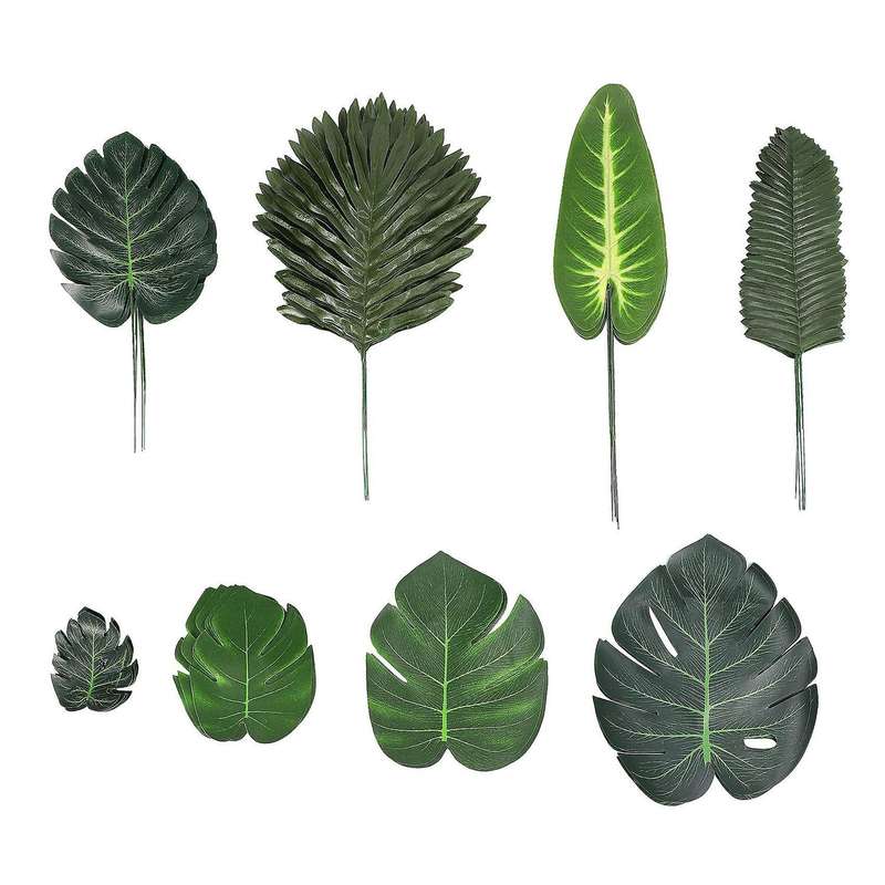 68 Pieces 8 Kinds Monstera Leaves , Artificial Palm Leaves with Stem