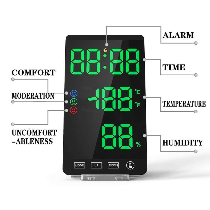 6Inch Mirror LED Alarm Clock Touch Button Digital Clock LED Time Temperature Humidity Display USB Ou
