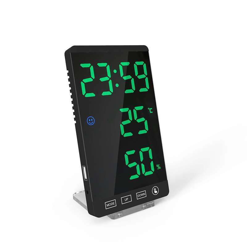6Inch Mirror LED Alarm Clock Touch Button Digital Clock LED Time Temperature Humidity Display USB Ou