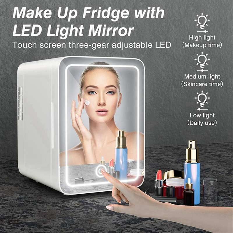 6l Makeup Fridge with Led Light Mirror Mini Fridge for Bedroom Car Small Refrigerator for Cosmetics,