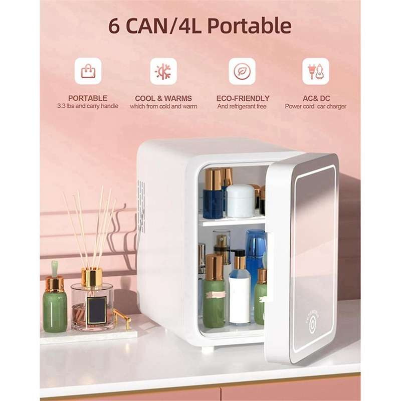 6l Makeup Fridge with Led Light Mirror Mini Fridge for Bedroom Car Small Refrigerator for Cosmetics,