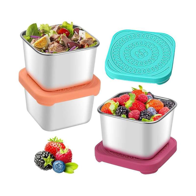 6oz Stainless Steel Snack Containers, Small Metal Food Storage Container with Silicone Lids, for Off