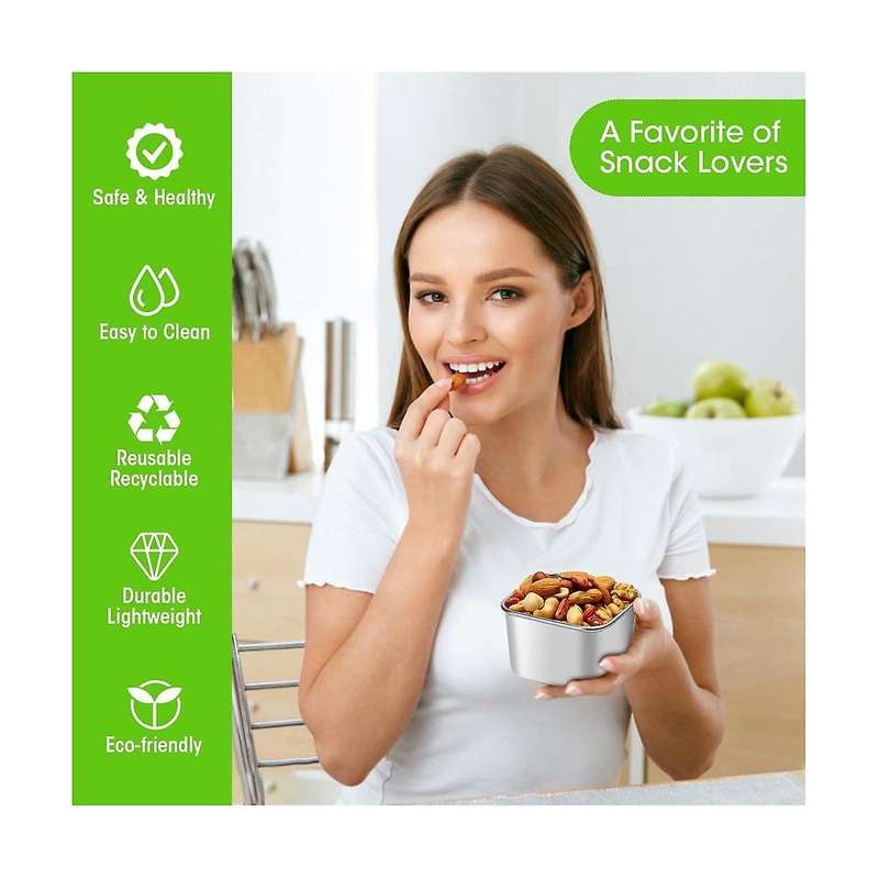 6oz Stainless Steel Snack Containers, Small Metal Food Storage Container with Silicone Lids, for Off