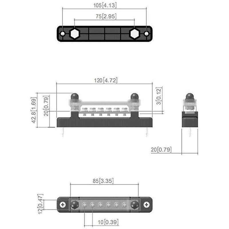 6p Copper Busbar 150a High Current Straight Single Row with Transparent Upper Cover for Yacht Circu