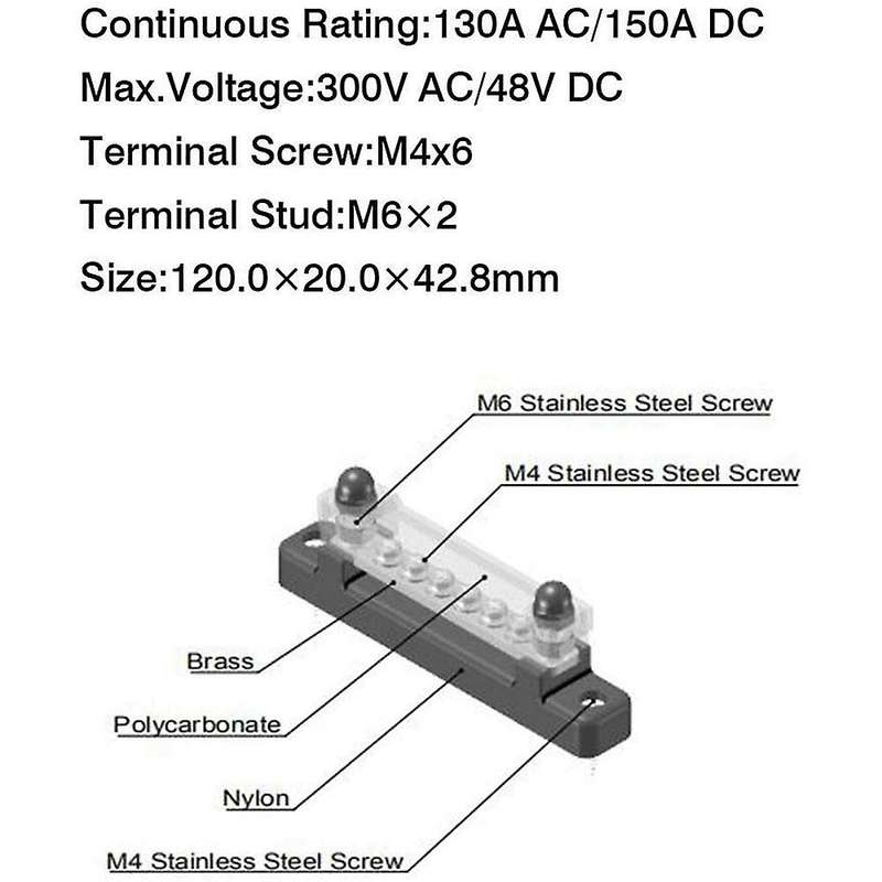 6p Copper Busbar 150a High Current Straight Single Row with Transparent Upper Cover for Yacht Circu