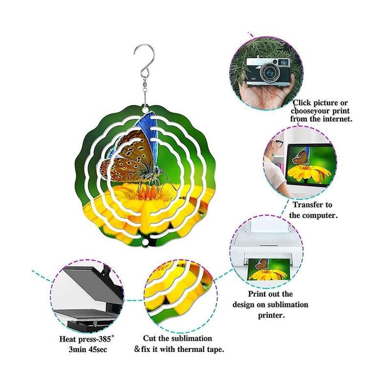 6pack 3 Inch Sublimation Wind Spinner Blanks 3d Wind Spinners Hanging Wind Spinners for Indoor Outd